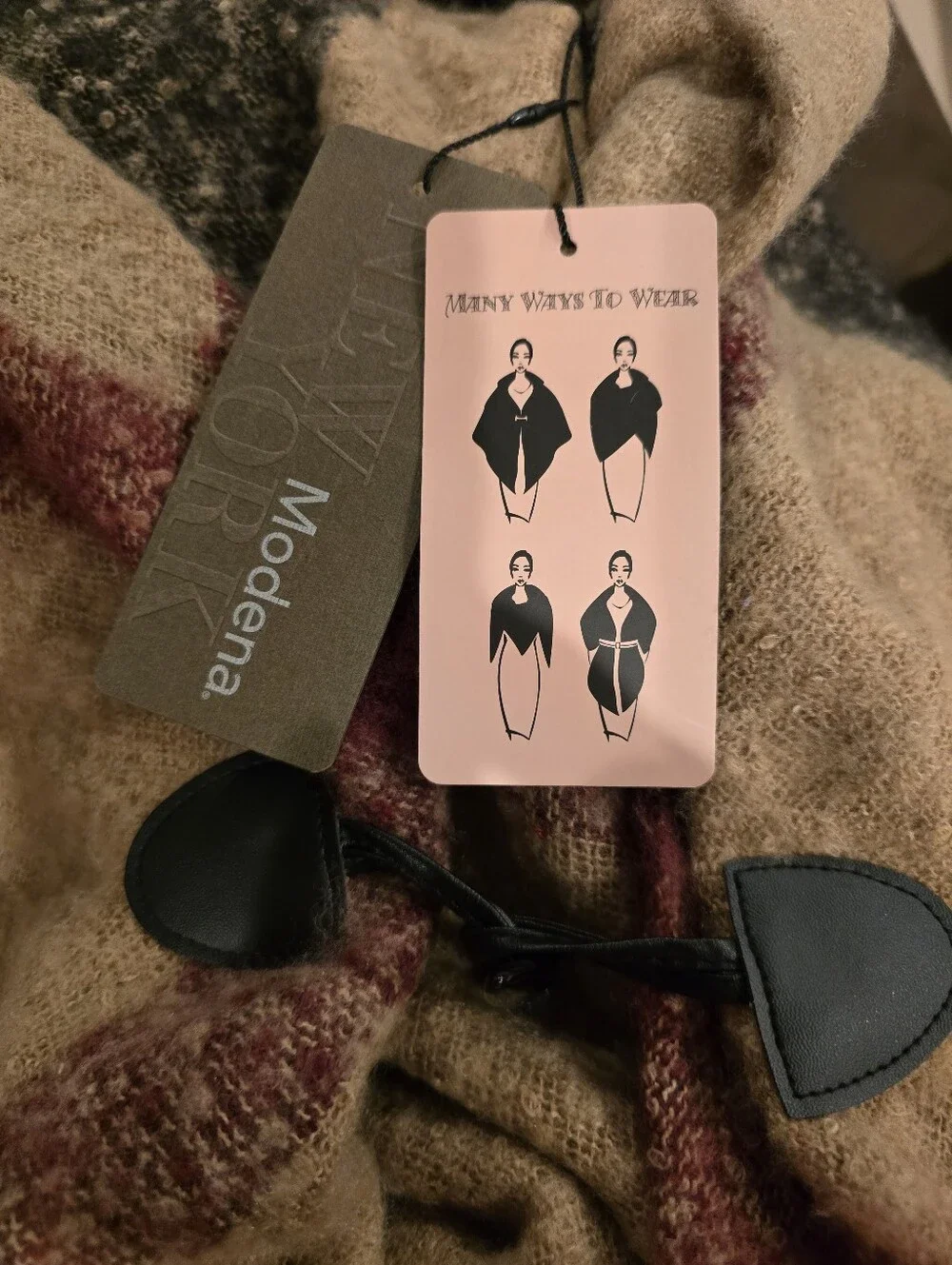 Modena New York Cozy Hooded Plaid Poncho in Camel, Black & Burgundy